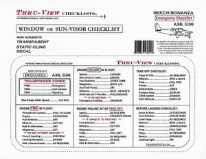 Thru-View Emergency Aviation Checklist - Beechcraft Bonanza A36/G36